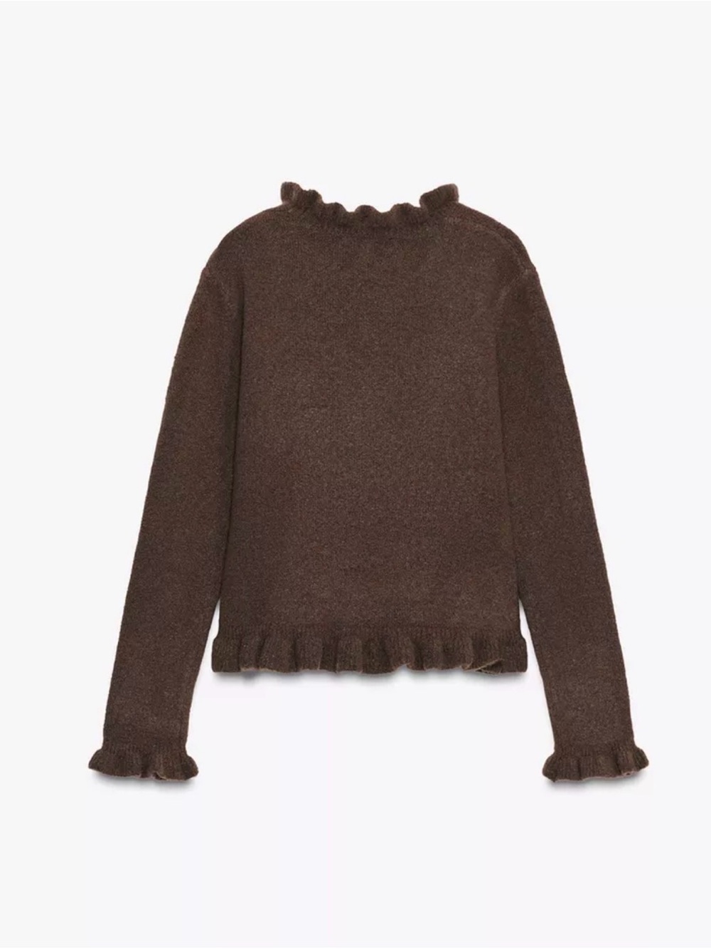 ZARA Ruffle Knit Sweater Brown XL NWT - Picture 5 of 14